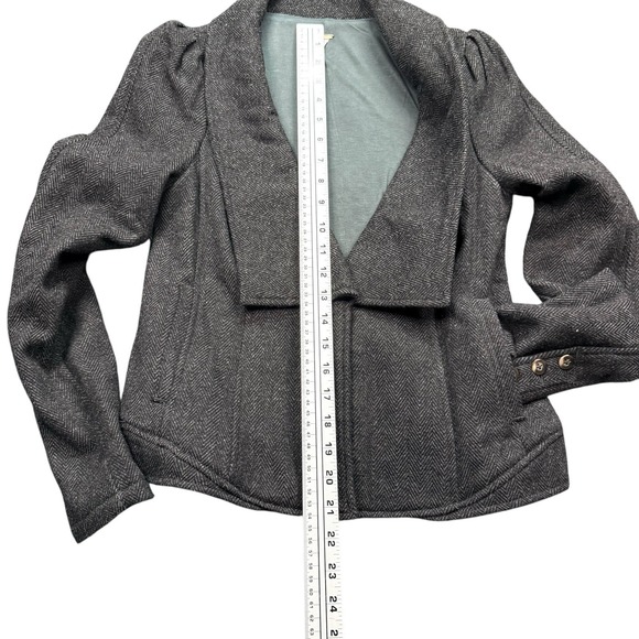 Free People Womens Blazer Size 2 Herringbone Tweed Wool Blend Grey Jacket Casual - Picture 6 of 7